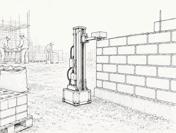 Animated field footage of Leia lifting and placing bricks.